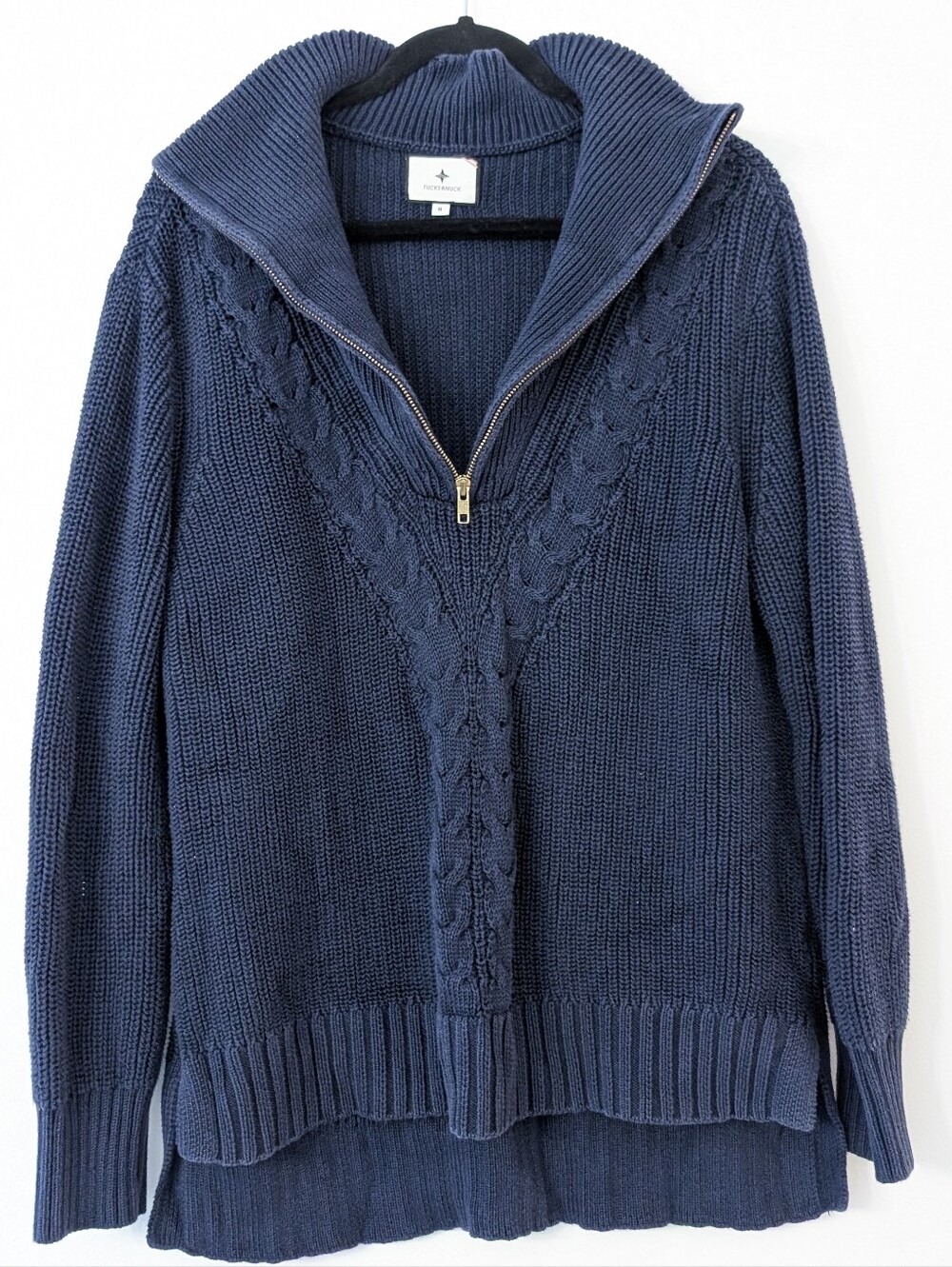 Tuckernuck Estella Navy Blue Cable Knit Quarter Zip Sweater Medium